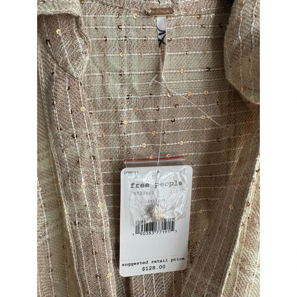 Free People Women's Beige Fearless Love Bell Sleeve Shirt Size Small NEW